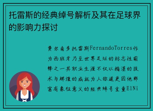托雷斯的经典绰号解析及其在足球界的影响力探讨